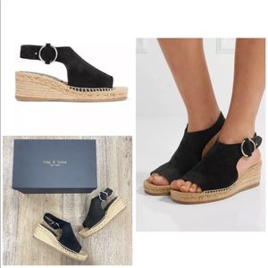 Rag & Bone Calla Suede Wedge Espadrille sandals In Black size 8.5
